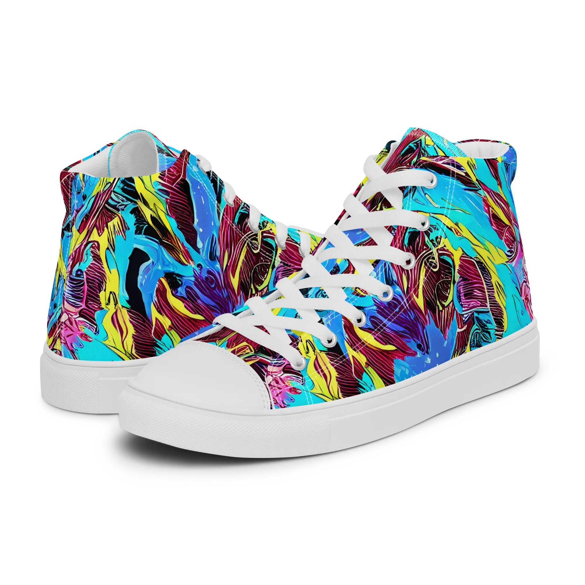 Chromatic Flora on Men's High Top Canvas Shoes — Left