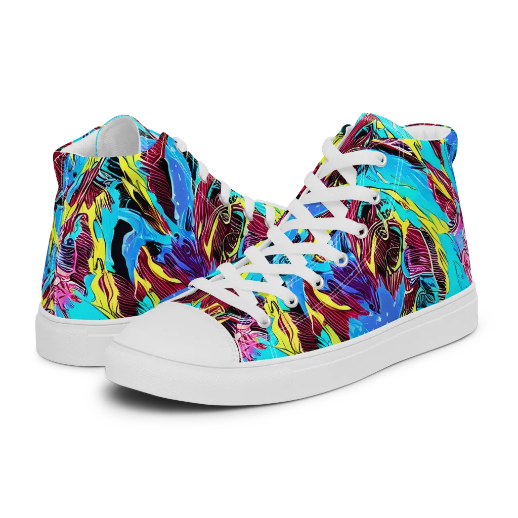 Chromatic Flora on Men's High Top Canvas Shoes — Left