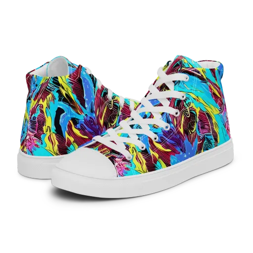 Chromatic Flora on a Men's High Top Canvas Shoes