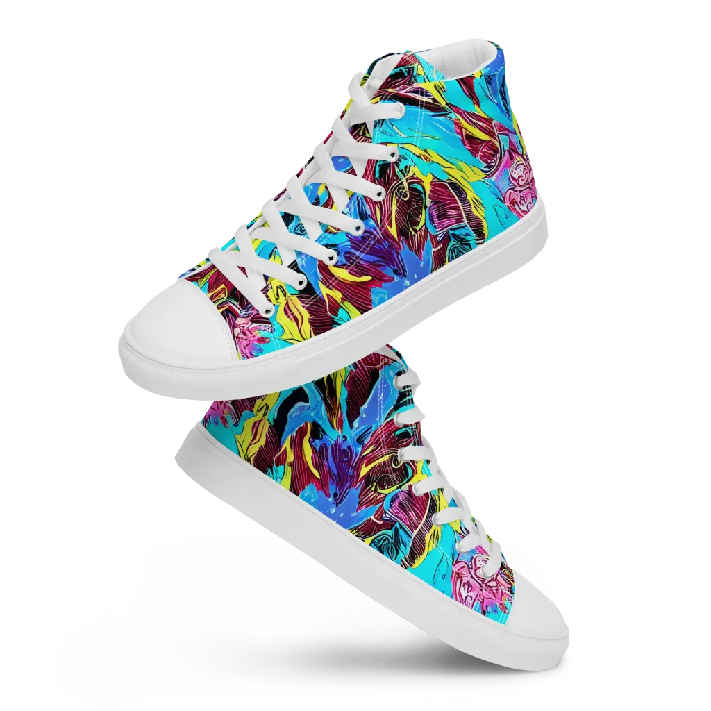 Chromatic Flora on Men's High Top Canvas Shoes — Front