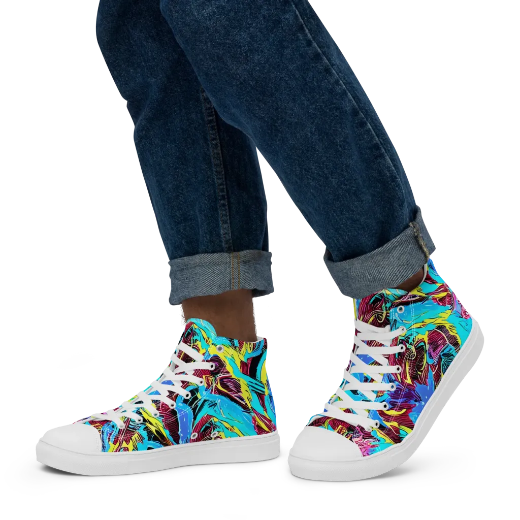 Chromatic Flora on Men's High Top Canvas Shoes — Left