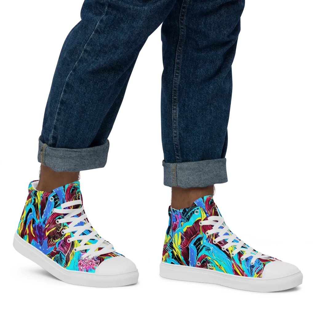 Chromatic Flora on Men's High Top Canvas Shoes — Right