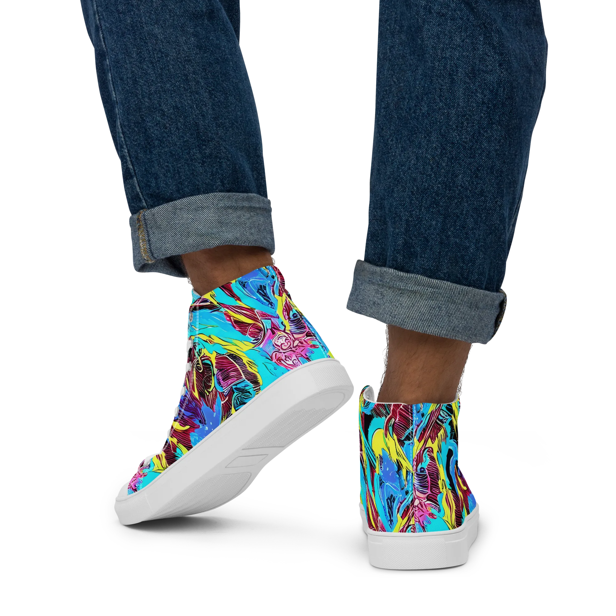 Chromatic Flora on Men's High Top Canvas Shoes — Back