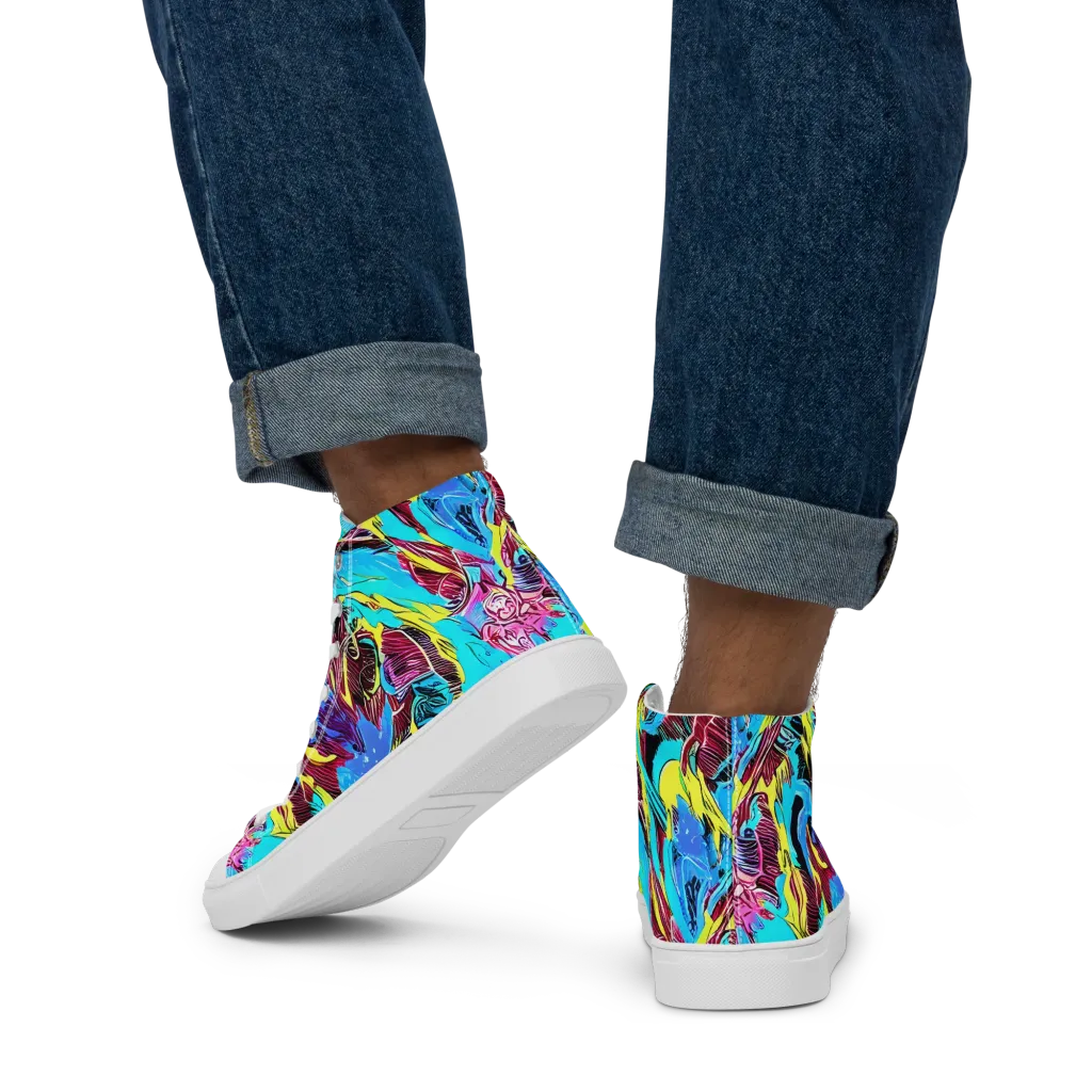 Chromatic Flora on Men's High Top Canvas Shoes — Back