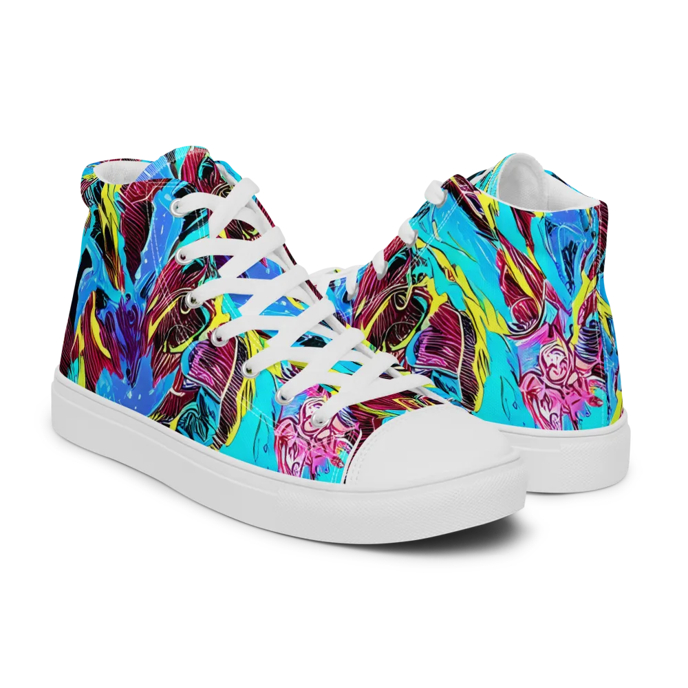 Chromatic Flora on Women's High Top Canvas Shoes — Right