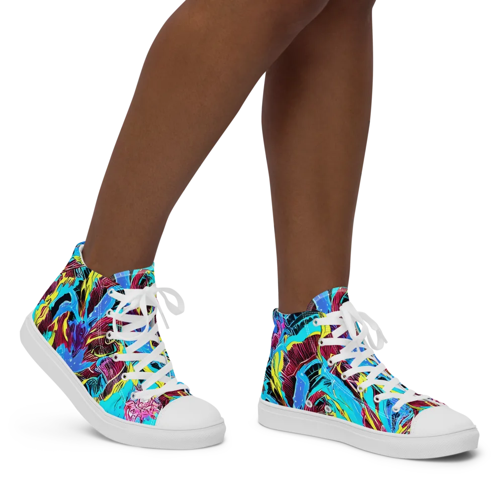 Chromatic Flora on Women's High Top Canvas Shoes — Right