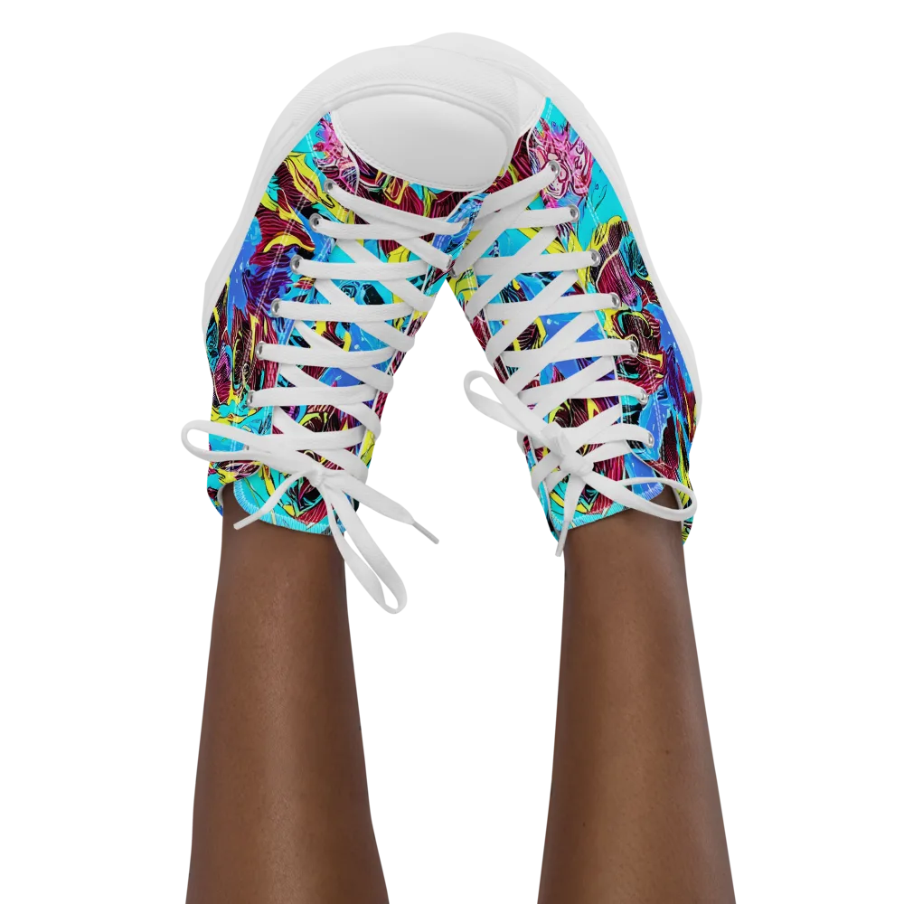 Chromatic Flora on Women's High Top Canvas Shoes — Front