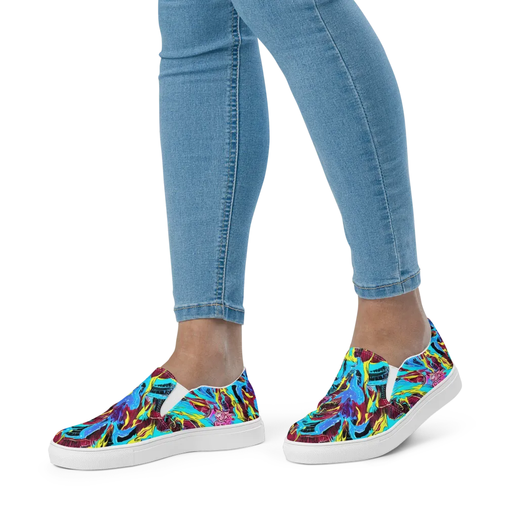 Chromatic Flora on Women's Slip-On Canvas Shoes — Front