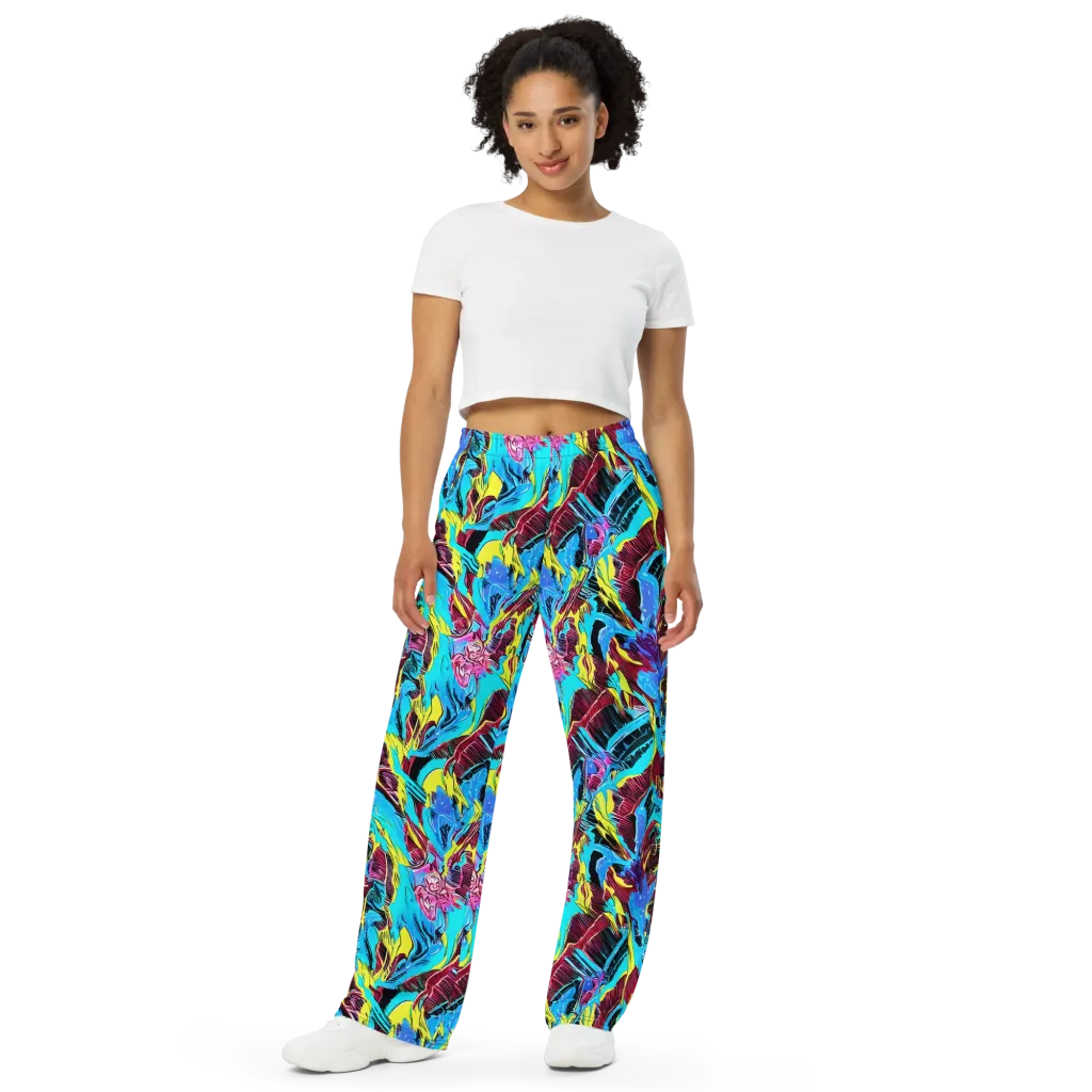 Chromatic Flora on Wide-Leg Pants — Front