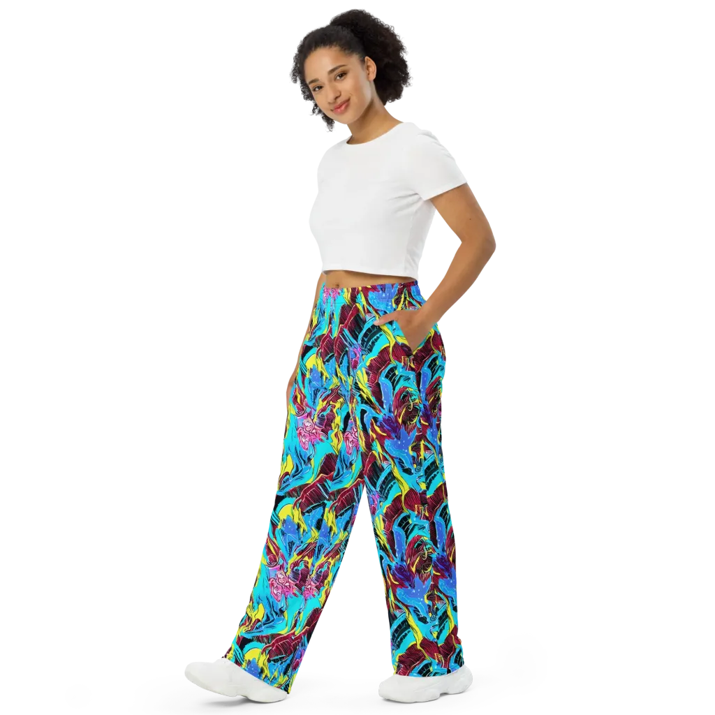 Chromatic Flora on Wide-Leg Pants — Left Front