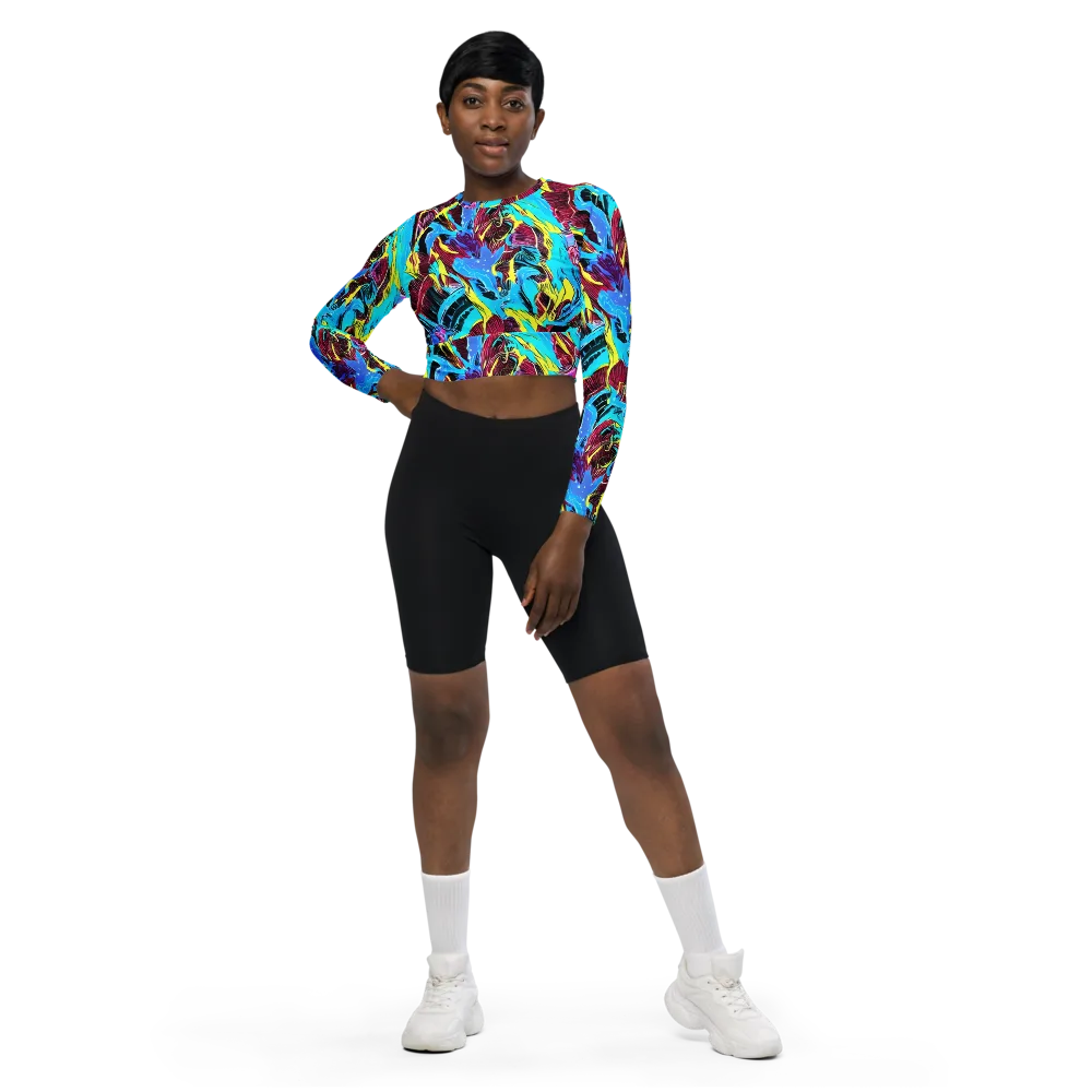 Chromatic Flora on Long Sleeve Crop Top — Front