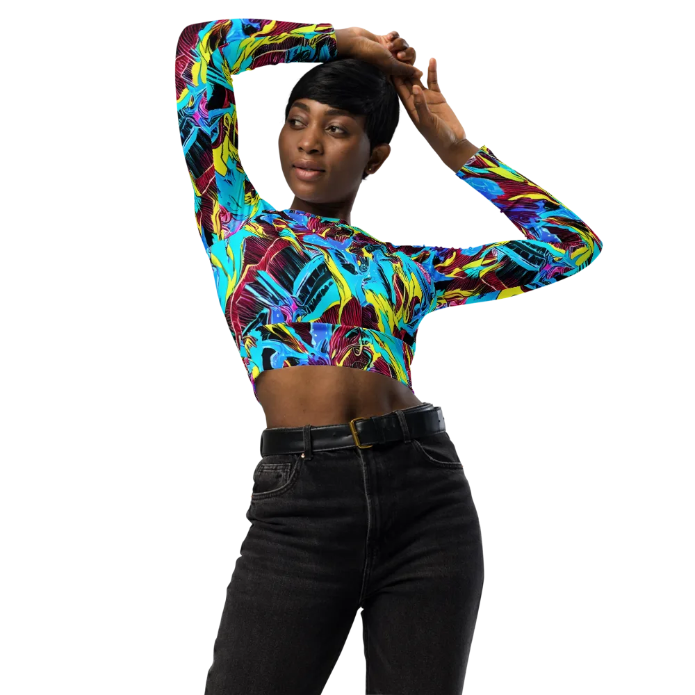 Chromatic Flora on Long Sleeve Crop Top — Front