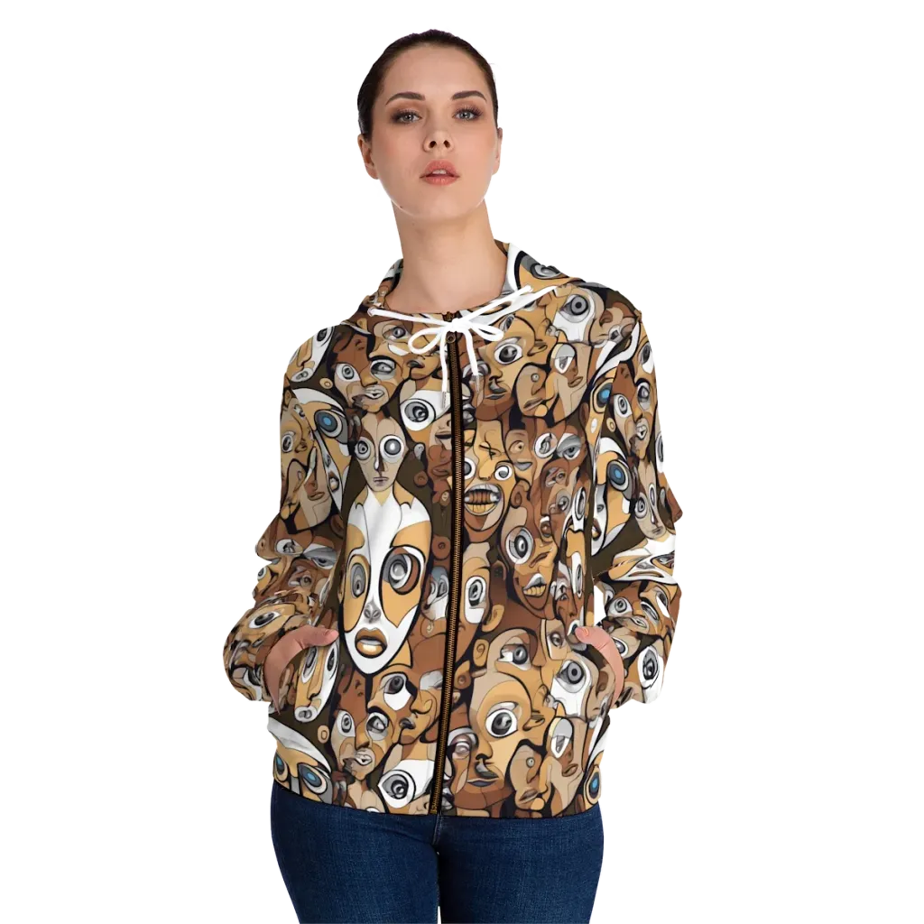 Many-eyed Masquerade on Women's Full-Zip Hoodie — Front On Person
