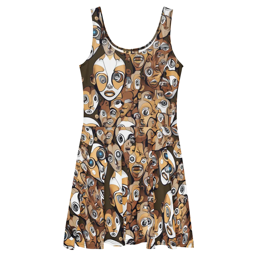 Many-eyed Masquerade on Skater Dress — Front
