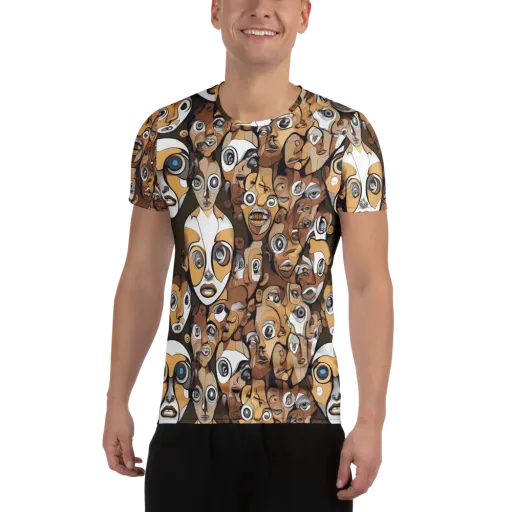 Many-eyed Masquerade on a Men's Athletic T-Shirt