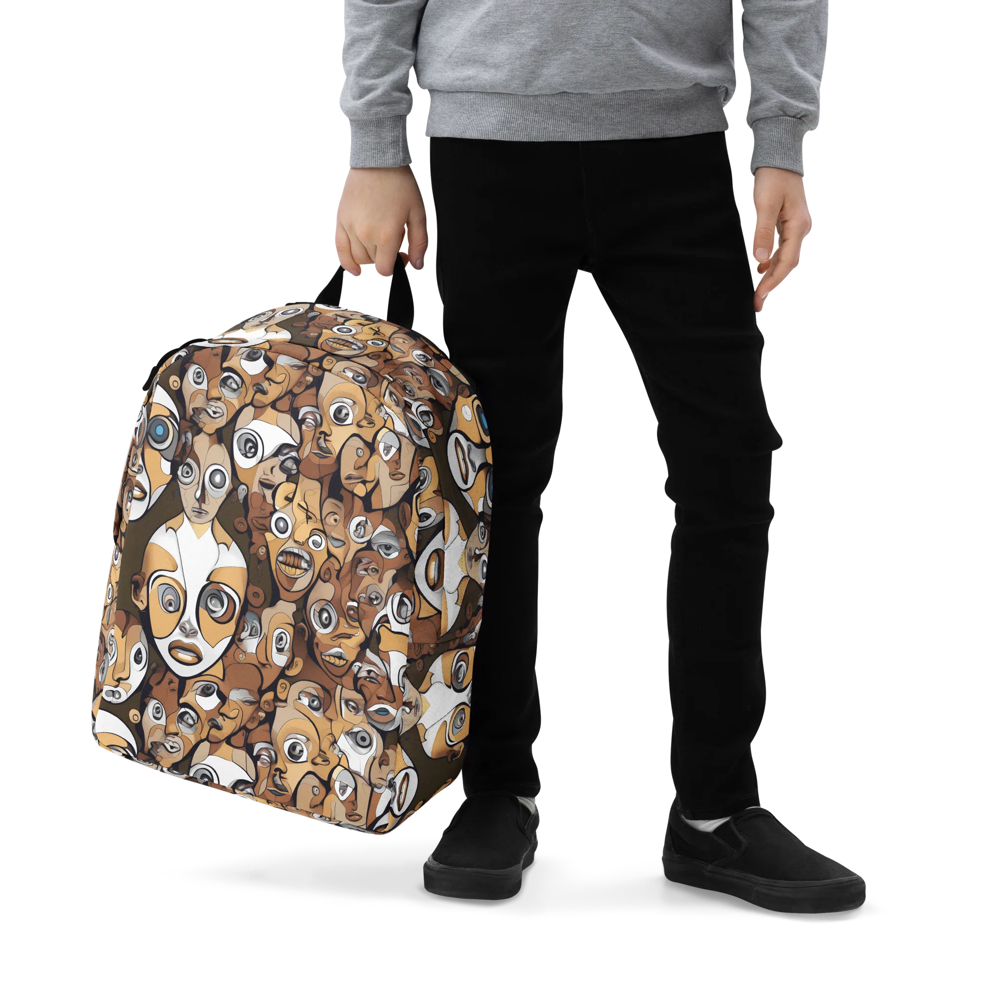 Many-eyed Masquerade on Minimalist Backpack — Zoomed-in