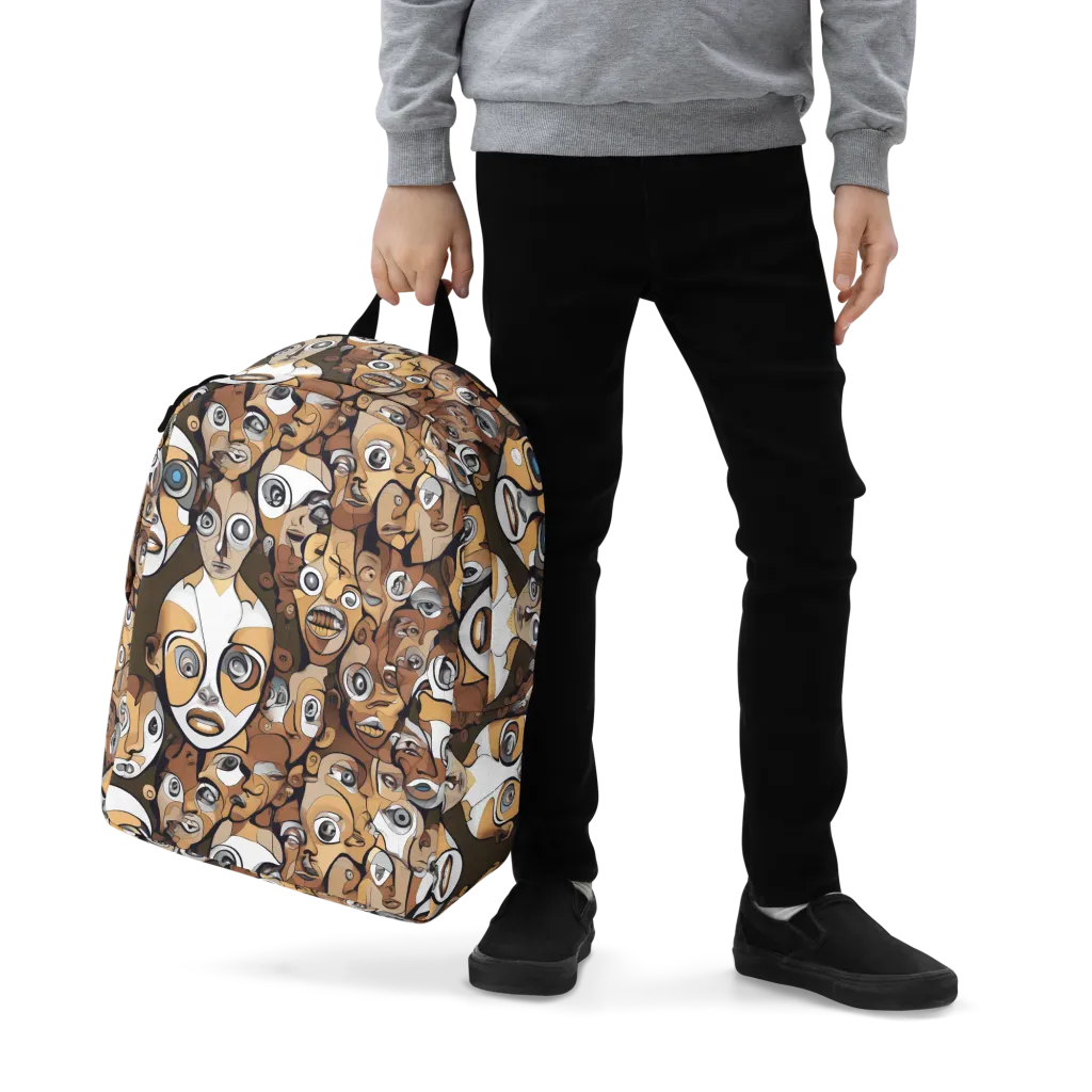 Many-eyed Masquerade on Minimalist Backpack — Zoomed-in