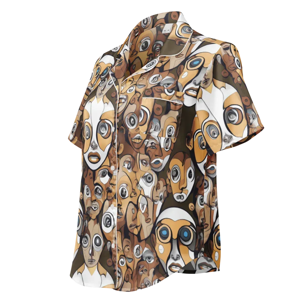 Many-eyed Masquerade on Women's Short Sleeve Pajama Top — Left Front