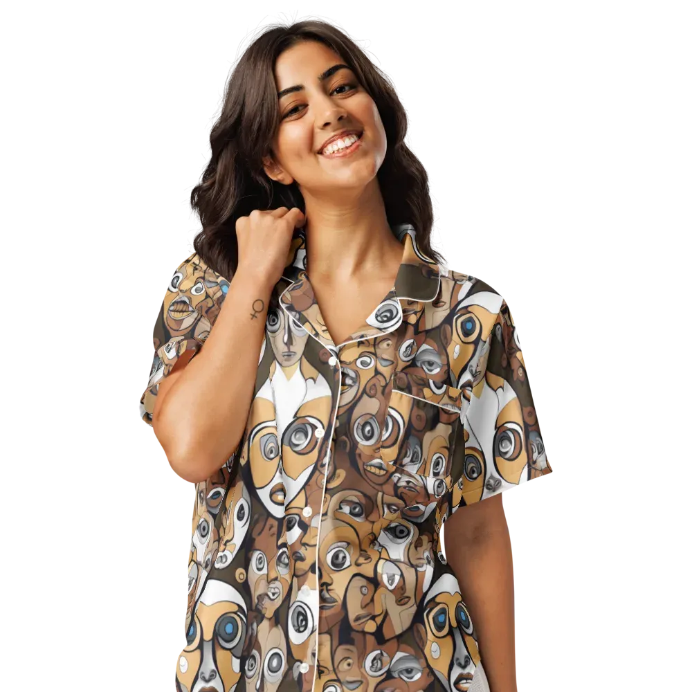 Many-eyed Masquerade on Women's Short Sleeve Pajama Top — Front