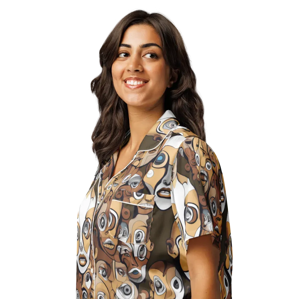 Many-eyed Masquerade on Women's Short Sleeve Pajama Top — Left Front