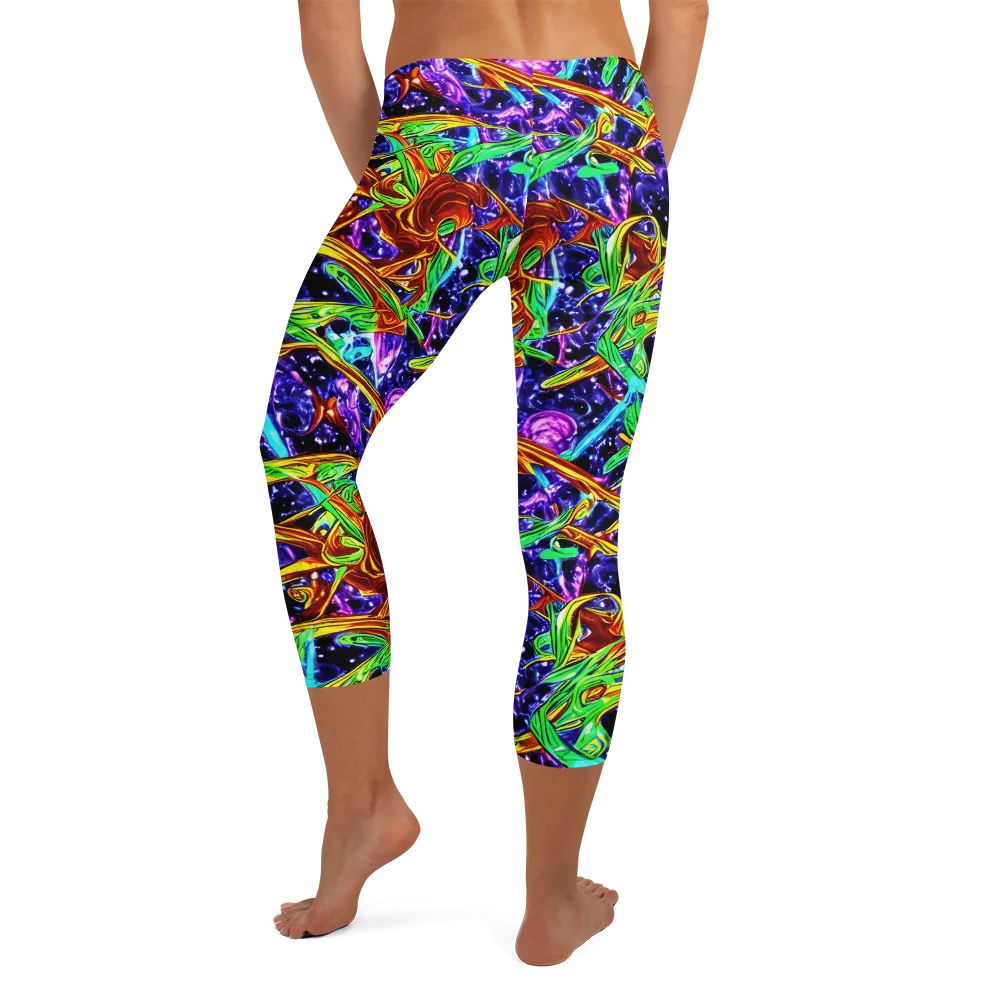 Neon Jungle Orbit on Capri Leggings — Back