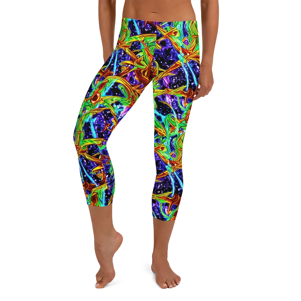 Neon Jungle Orbit on Capri Leggings — Front