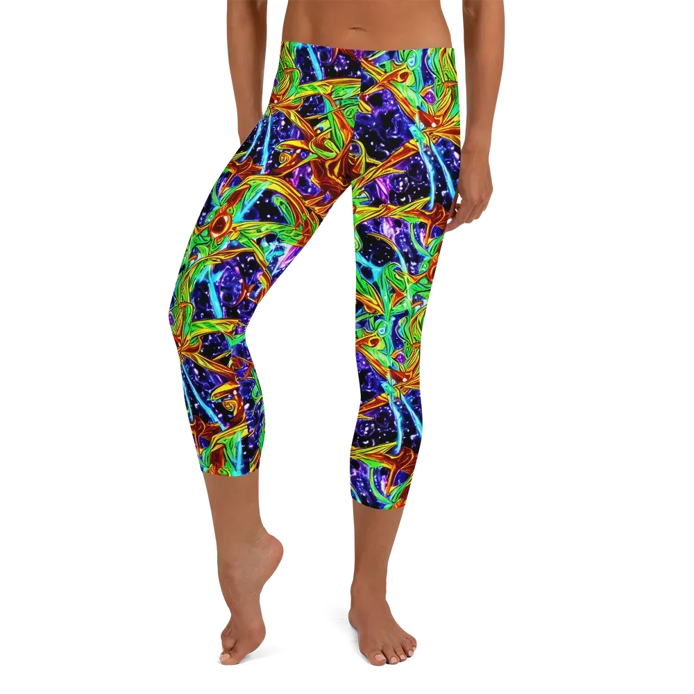 Neon Jungle Orbit on Capri Leggings — Front