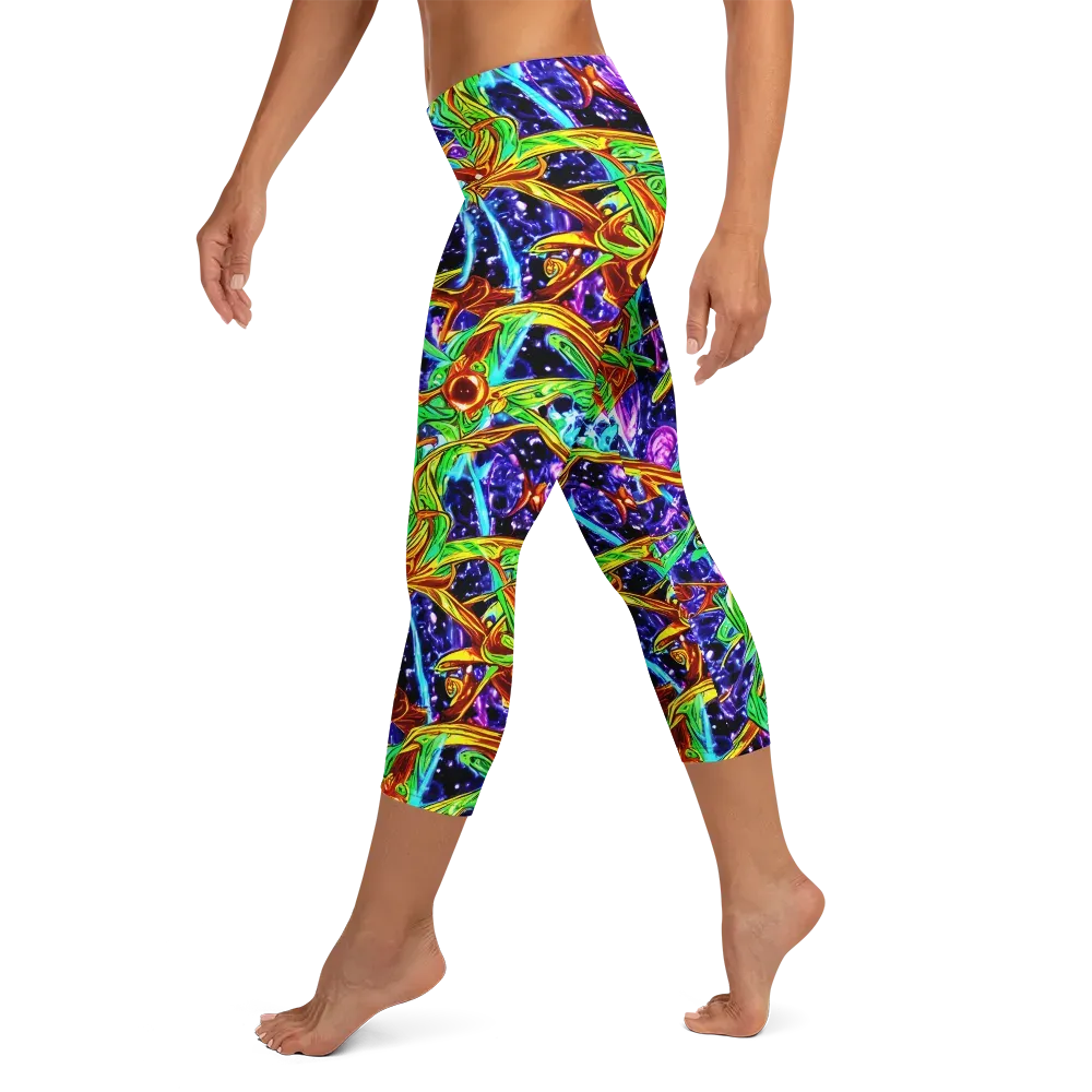 Neon Jungle Orbit on Capri Leggings — Left