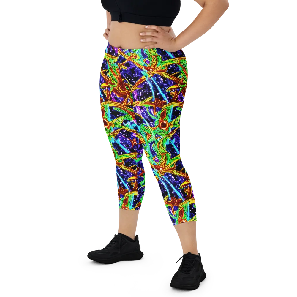 Neon Jungle Orbit on Capri Leggings — Front