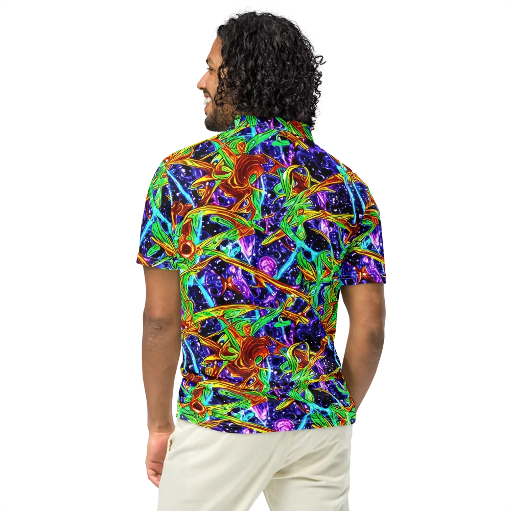 Neon Jungle Orbit on Men's Slim Fit Polo Shirt — Back