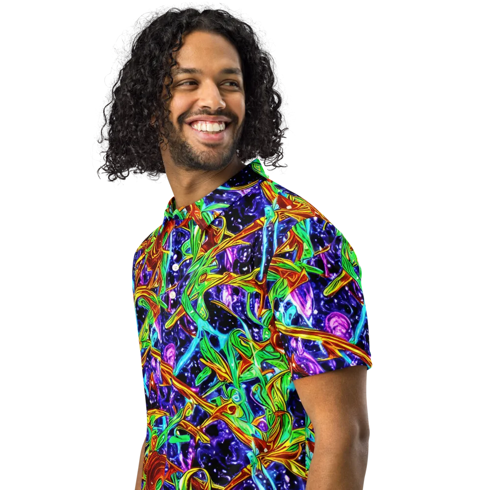 Neon Jungle Orbit on Men's Slim Fit Polo Shirt — Left Front