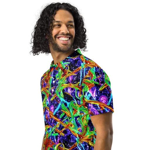 Neon Jungle Orbit on a Men's Slim Fit Polo Shirt