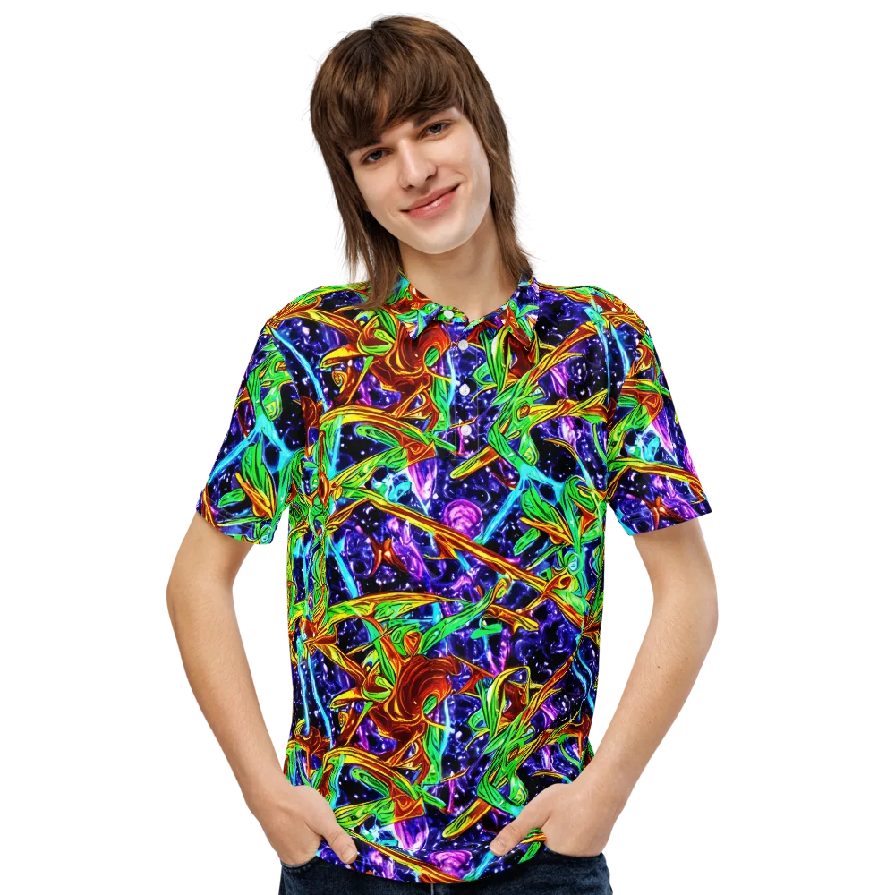 Neon Jungle Orbit on Men's Slim Fit Polo Shirt — Front