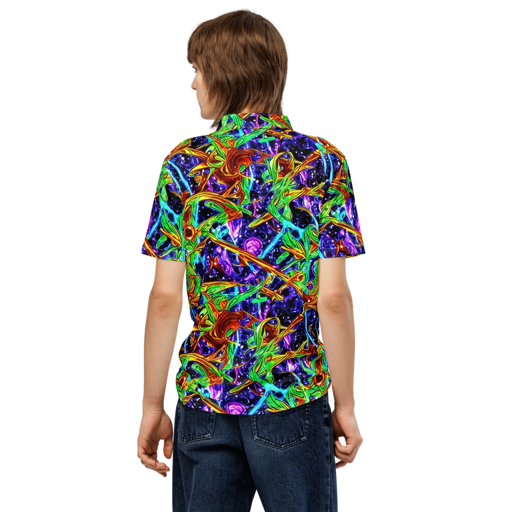 Neon Jungle Orbit on Men's Slim Fit Polo Shirt — Back