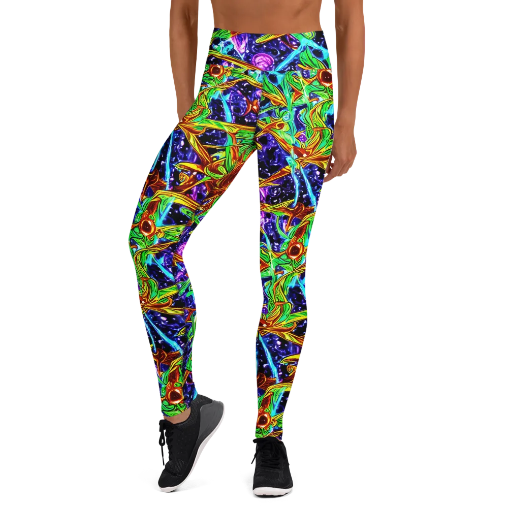 Neon Jungle Orbit on Yoga Leggings — Front