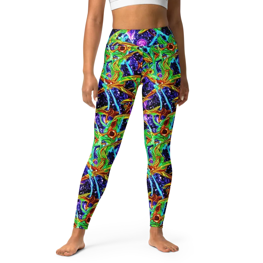 Neon Jungle Orbit on Yoga Leggings — Front