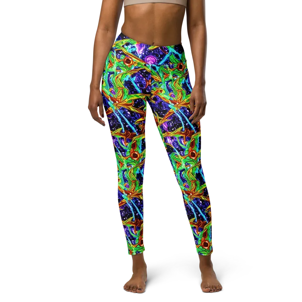 Neon Jungle Orbit on Yoga Leggings — Front