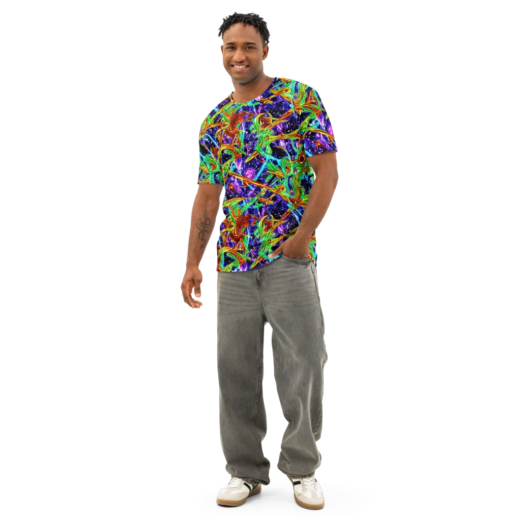 Neon Jungle Orbit on Men's Cotton Crew Neck T-Shirt — Front