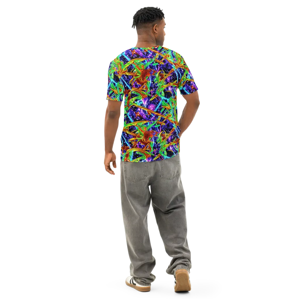 Neon Jungle Orbit on Men's Cotton Crew Neck T-Shirt — Back