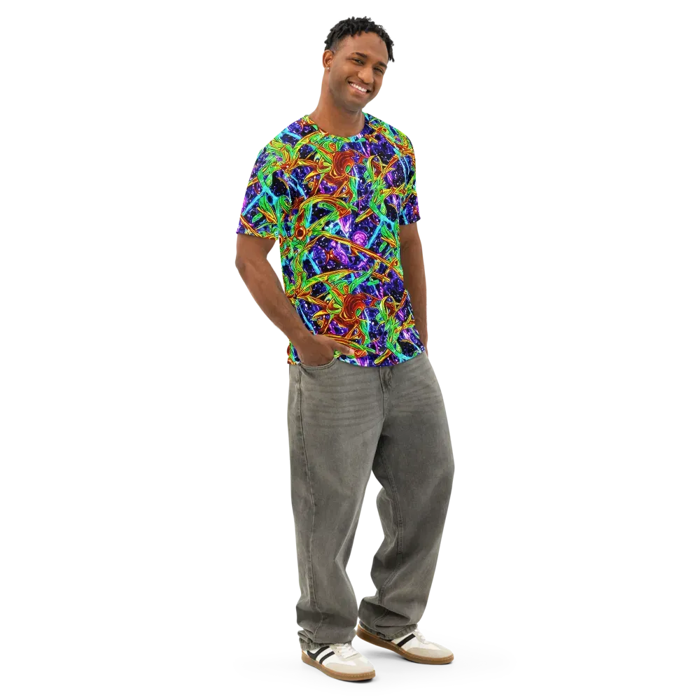 Neon Jungle Orbit on Men's Cotton Crew Neck T-Shirt — Right Front