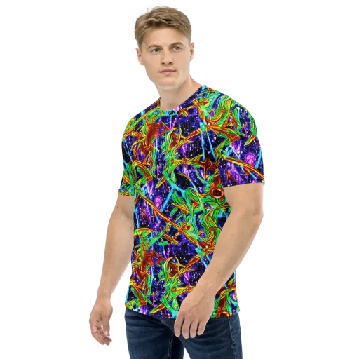 Neon Jungle Orbit on a Men's Crew Neck T-Shirt