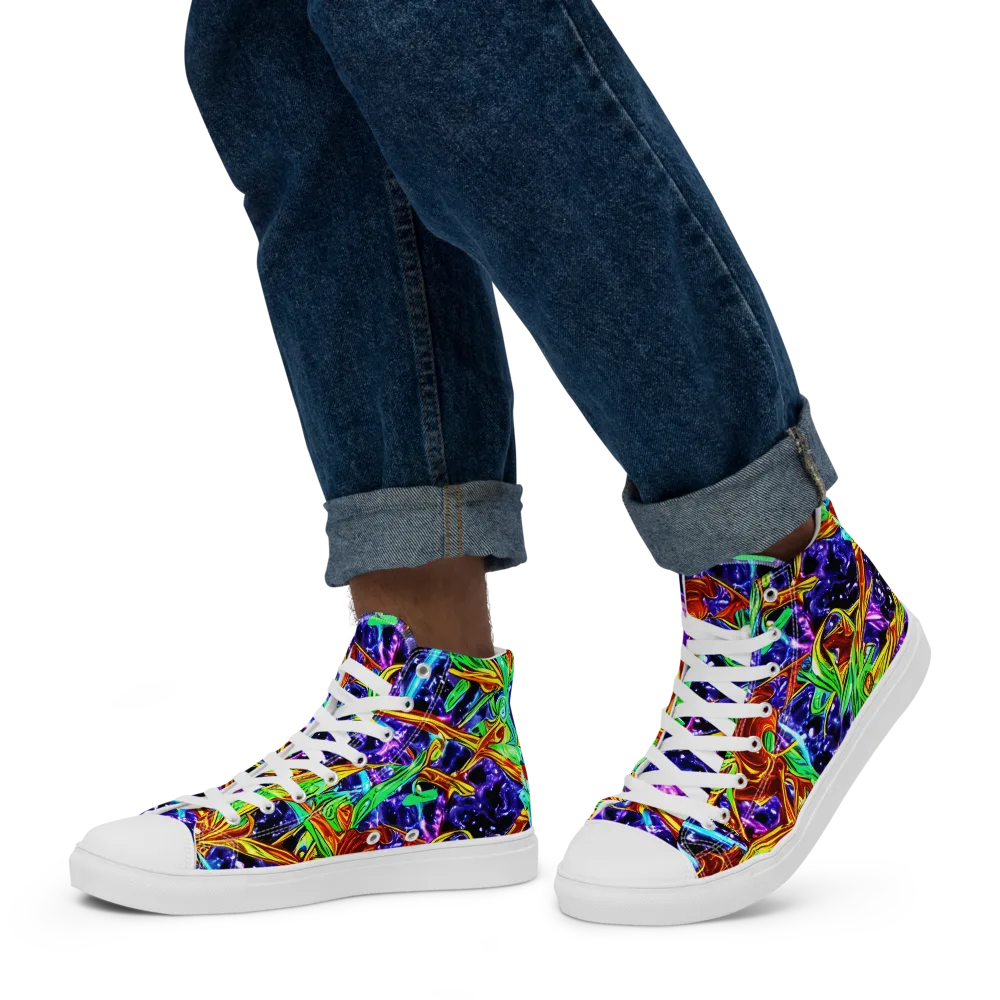 Neon Jungle Orbit on Men's High Top Canvas Shoes — Left