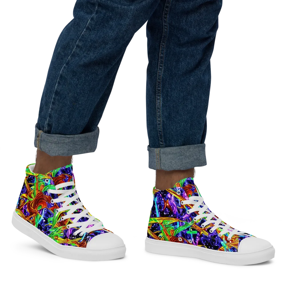 Neon Jungle Orbit on Men's High Top Canvas Shoes — Right