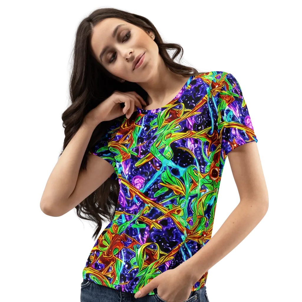 Neon Jungle Orbit on Women's Crew Neck T-Shirt — Left Front