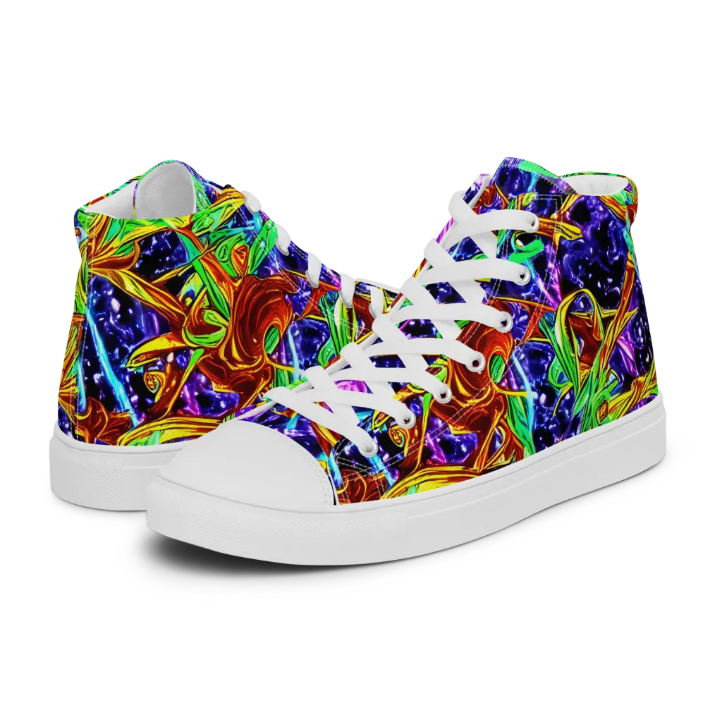 Neon Jungle Orbit on Women's High Top Canvas Shoes — Left