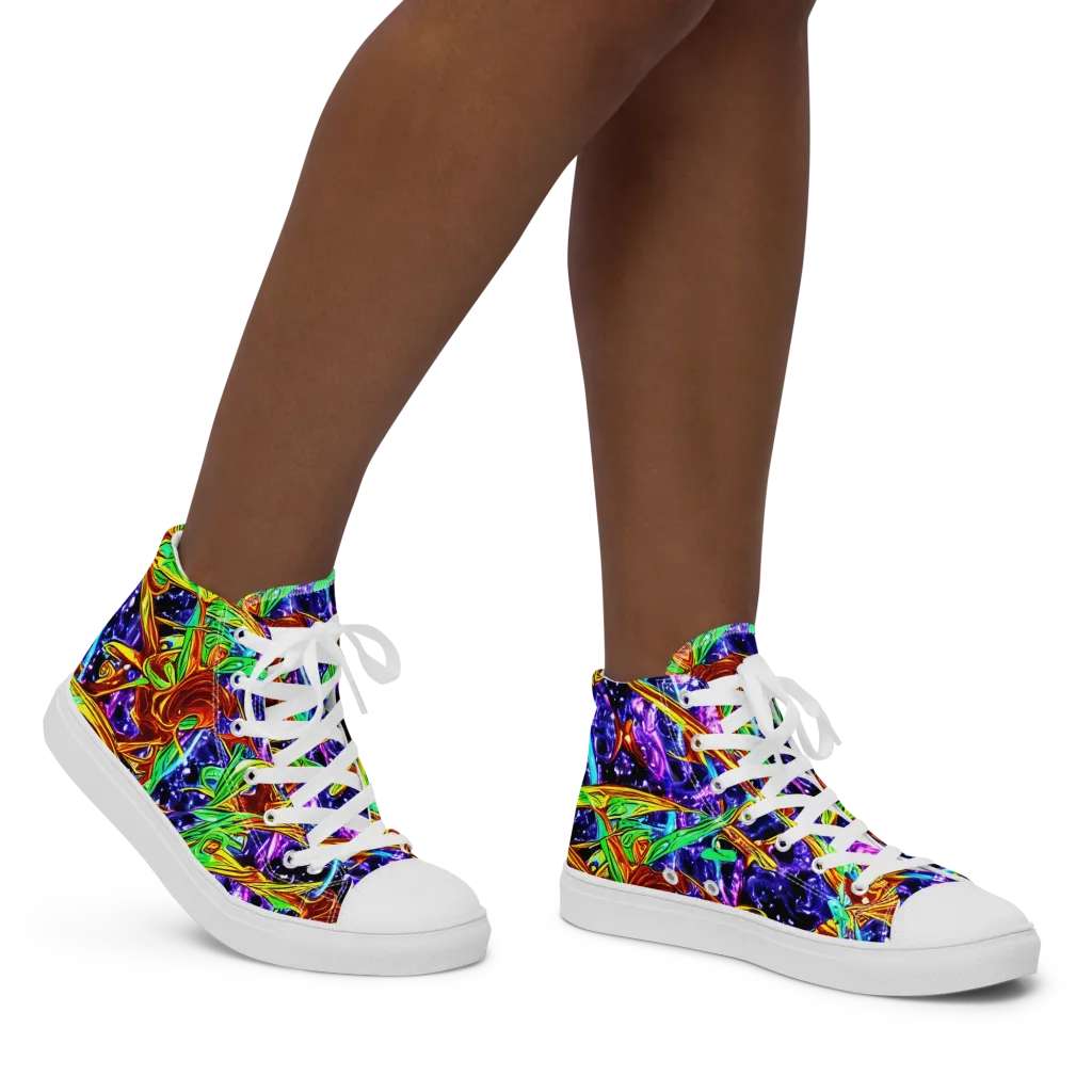 Neon Jungle Orbit on Women's High Top Canvas Shoes — Right