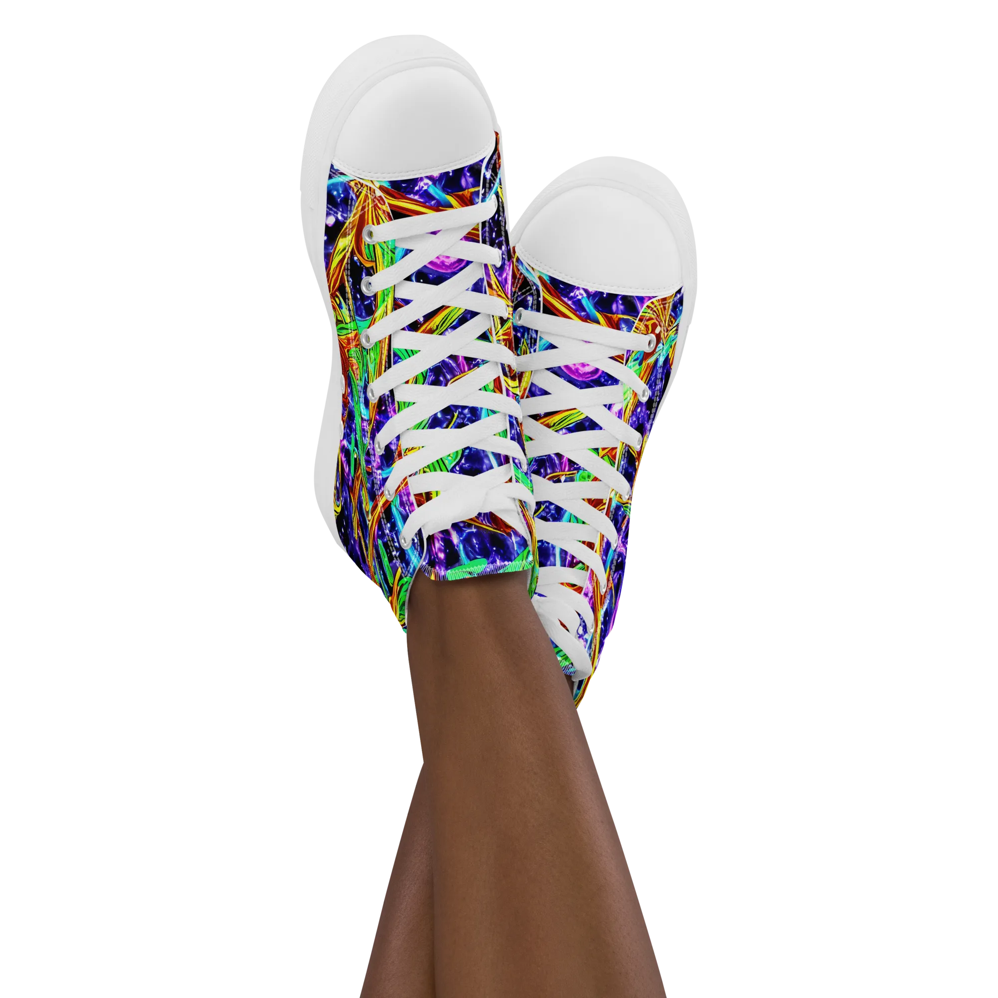 Neon Jungle Orbit on Women's High Top Canvas Shoes — Front