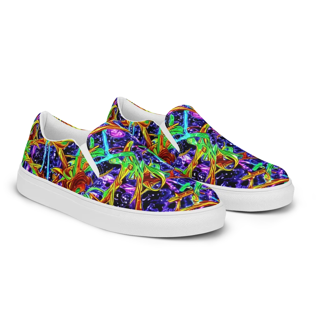 Neon Jungle Orbit on Men's Slip-On Canvas Shoes — Right Front