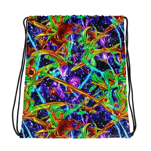 Neon Jungle Orbit on a Drawstring Bag