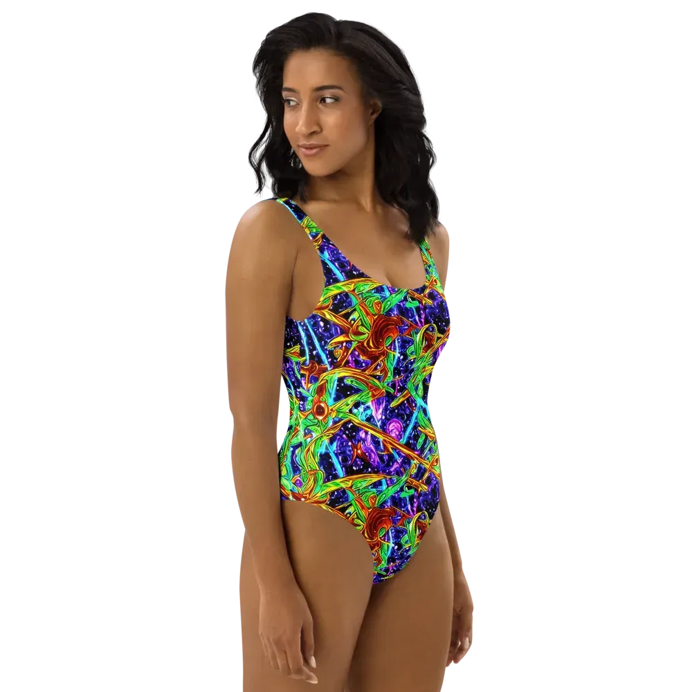 Neon Jungle Orbit on One-Piece Swimsuit — Right